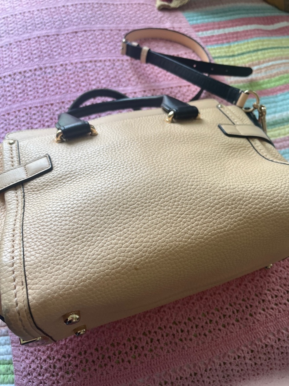 Coach Cream Satchel with Black Handles and Strap - Picture 3 of 7